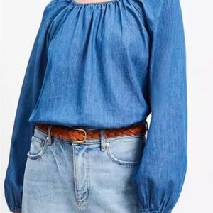 LOFT  Chambray Shirred Blouse